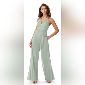 Azazie Halter Jumpsuit in Soft Green